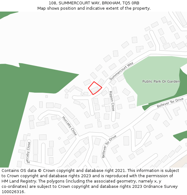 108, SUMMERCOURT WAY, BRIXHAM, TQ5 0RB: Location map and indicative extent of plot
