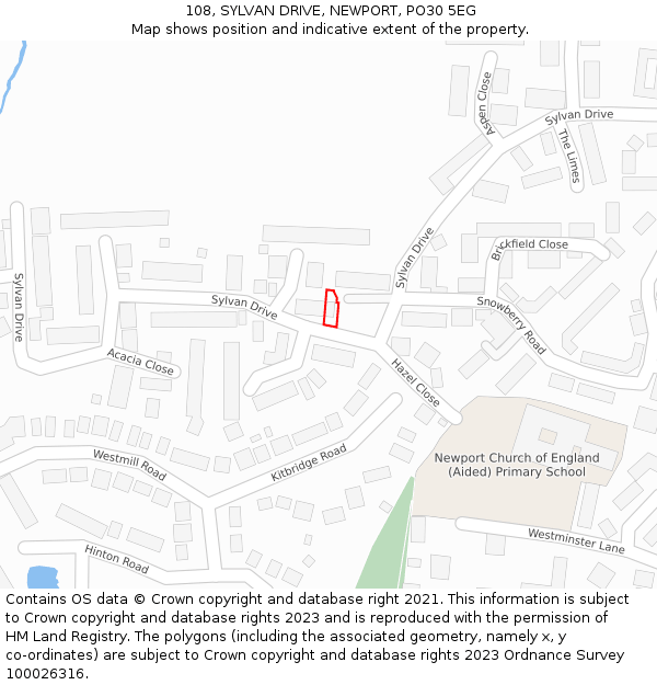 108, SYLVAN DRIVE, NEWPORT, PO30 5EG: Location map and indicative extent of plot