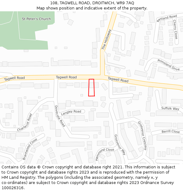 108, TAGWELL ROAD, DROITWICH, WR9 7AQ: Location map and indicative extent of plot