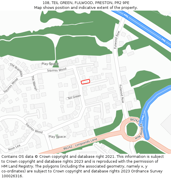 108, TEIL GREEN, FULWOOD, PRESTON, PR2 9PE: Location map and indicative extent of plot