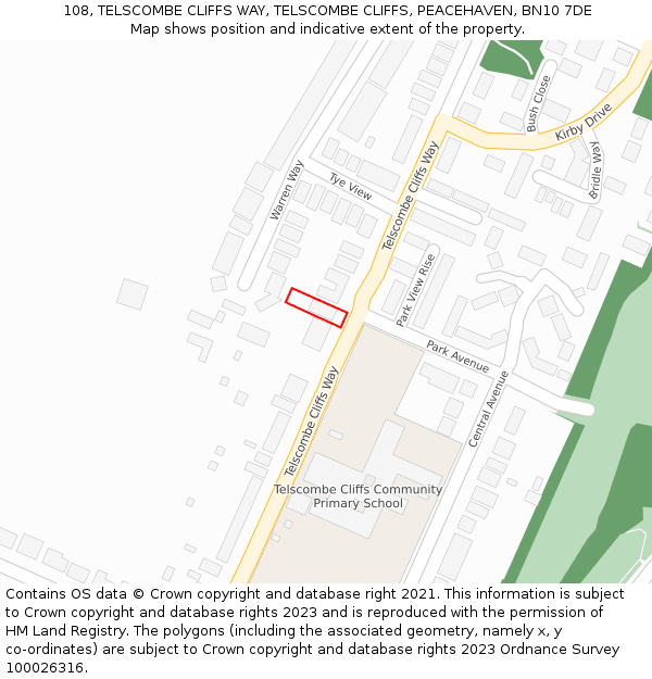 108, TELSCOMBE CLIFFS WAY, TELSCOMBE CLIFFS, PEACEHAVEN, BN10 7DE: Location map and indicative extent of plot