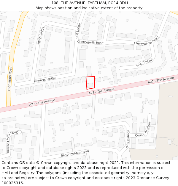 108, THE AVENUE, FAREHAM, PO14 3DH: Location map and indicative extent of plot