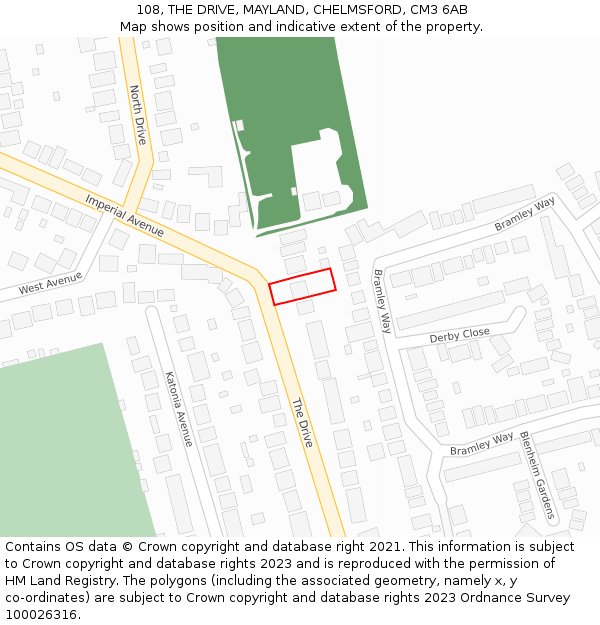 108, THE DRIVE, MAYLAND, CHELMSFORD, CM3 6AB: Location map and indicative extent of plot