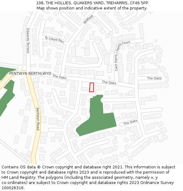 108, THE HOLLIES, QUAKERS YARD, TREHARRIS, CF46 5PP: Location map and indicative extent of plot