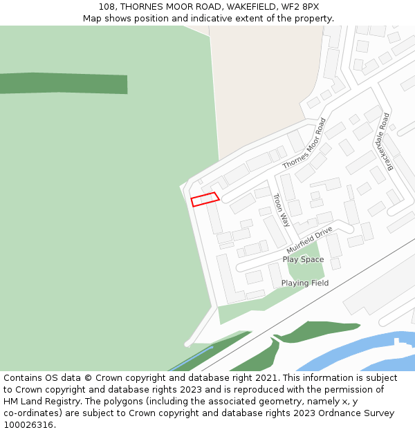 108, THORNES MOOR ROAD, WAKEFIELD, WF2 8PX: Location map and indicative extent of plot