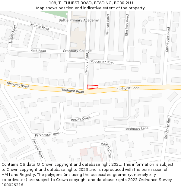 108, TILEHURST ROAD, READING, RG30 2LU: Location map and indicative extent of plot