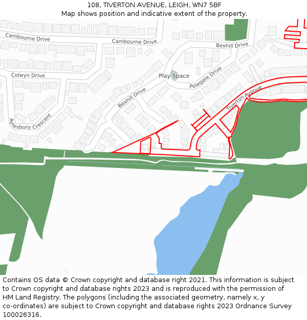 108, TIVERTON AVENUE, LEIGH, WN7 5BF: Location map and indicative extent of plot