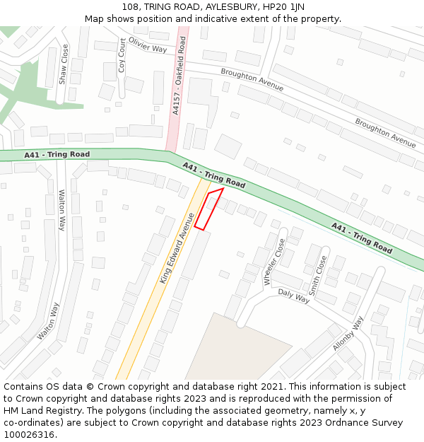 108, TRING ROAD, AYLESBURY, HP20 1JN: Location map and indicative extent of plot