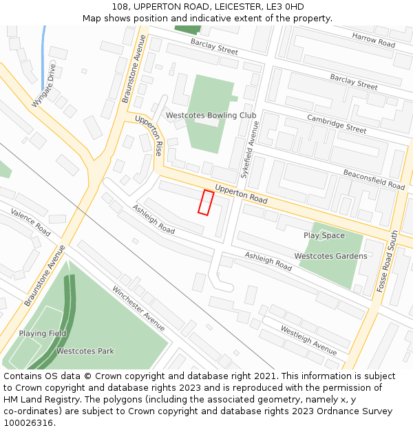 108, UPPERTON ROAD, LEICESTER, LE3 0HD: Location map and indicative extent of plot