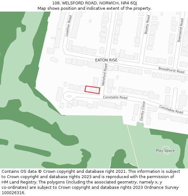 108, WELSFORD ROAD, NORWICH, NR4 6QJ: Location map and indicative extent of plot