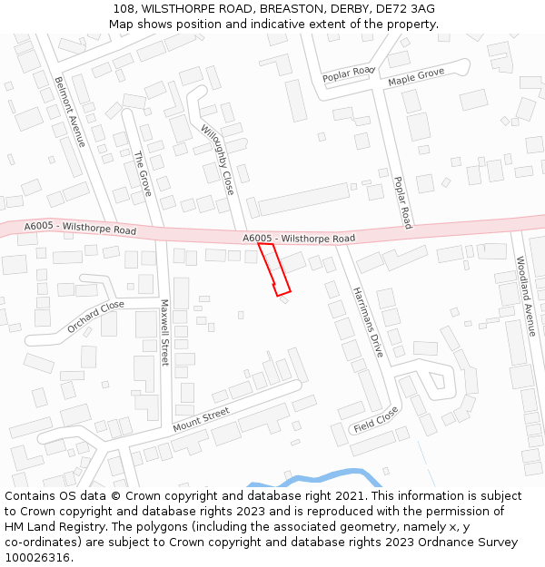 108, WILSTHORPE ROAD, BREASTON, DERBY, DE72 3AG: Location map and indicative extent of plot