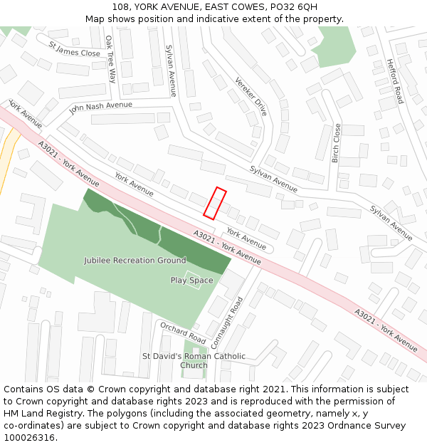 108, YORK AVENUE, EAST COWES, PO32 6QH: Location map and indicative extent of plot