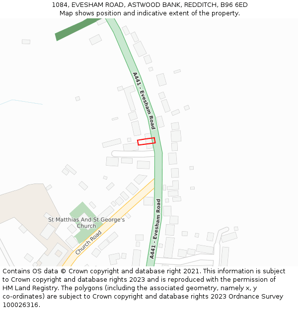 1084, EVESHAM ROAD, ASTWOOD BANK, REDDITCH, B96 6ED: Location map and indicative extent of plot