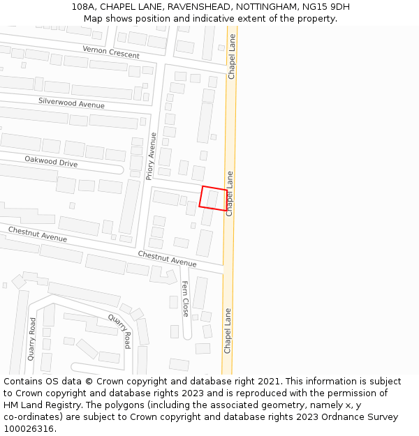 108A, CHAPEL LANE, RAVENSHEAD, NOTTINGHAM, NG15 9DH: Location map and indicative extent of plot