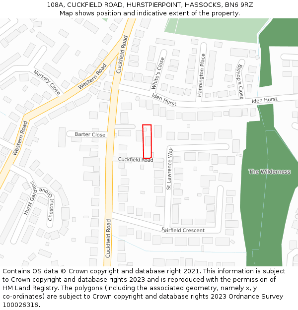 108A, CUCKFIELD ROAD, HURSTPIERPOINT, HASSOCKS, BN6 9RZ: Location map and indicative extent of plot