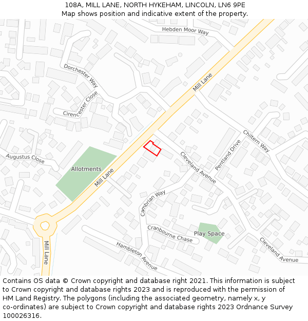 108A, MILL LANE, NORTH HYKEHAM, LINCOLN, LN6 9PE: Location map and indicative extent of plot