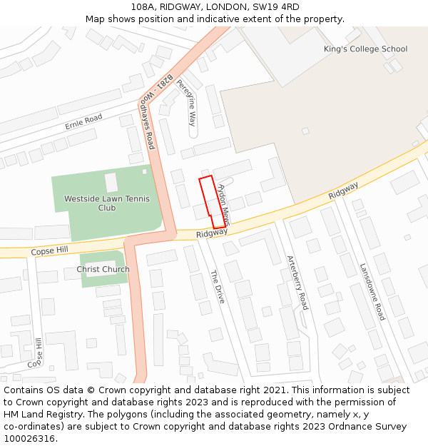 108A, RIDGWAY, LONDON, SW19 4RD: Location map and indicative extent of plot