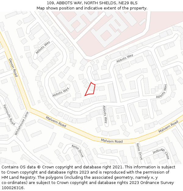 109, ABBOTS WAY, NORTH SHIELDS, NE29 8LS: Location map and indicative extent of plot