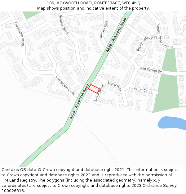 109, ACKWORTH ROAD, PONTEFRACT, WF8 4NQ: Location map and indicative extent of plot