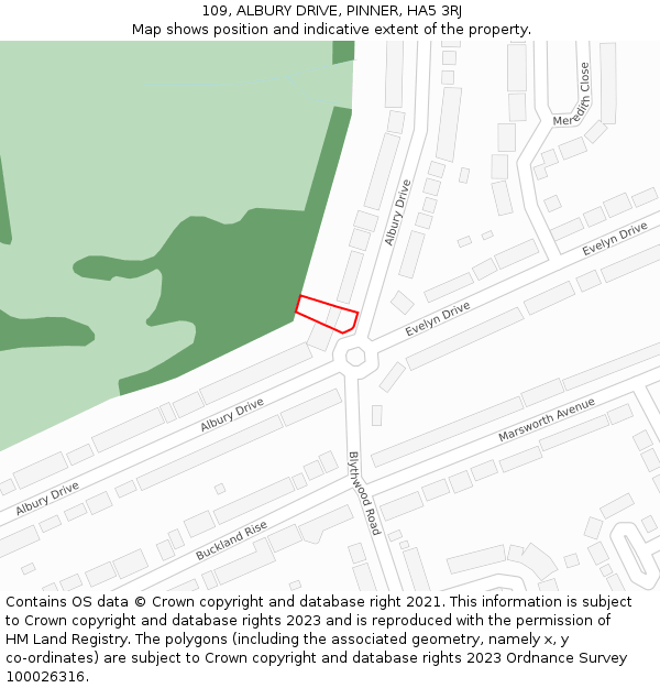 109, ALBURY DRIVE, PINNER, HA5 3RJ: Location map and indicative extent of plot