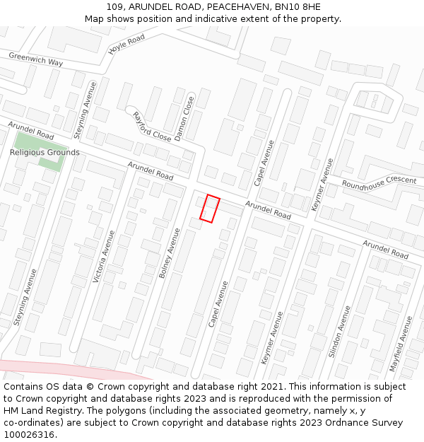 109, ARUNDEL ROAD, PEACEHAVEN, BN10 8HE: Location map and indicative extent of plot