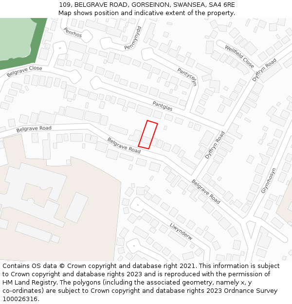 109, BELGRAVE ROAD, GORSEINON, SWANSEA, SA4 6RE: Location map and indicative extent of plot