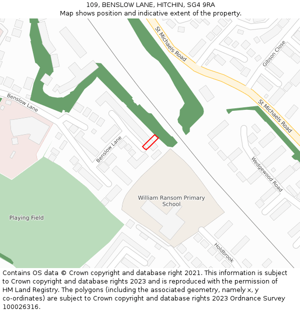 109, BENSLOW LANE, HITCHIN, SG4 9RA: Location map and indicative extent of plot