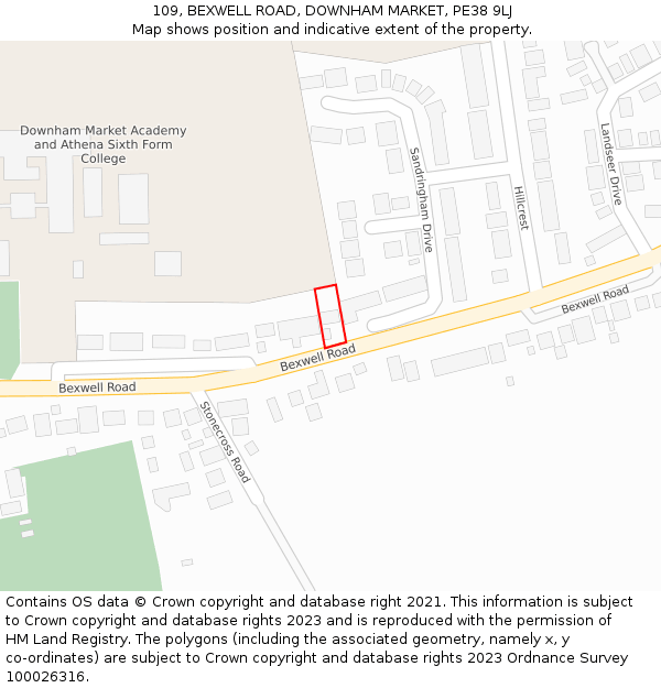 109, BEXWELL ROAD, DOWNHAM MARKET, PE38 9LJ: Location map and indicative extent of plot