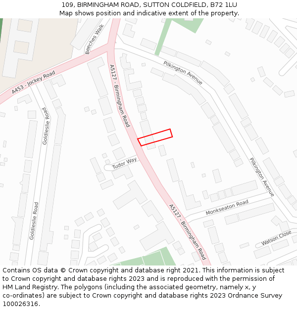 109, BIRMINGHAM ROAD, SUTTON COLDFIELD, B72 1LU: Location map and indicative extent of plot