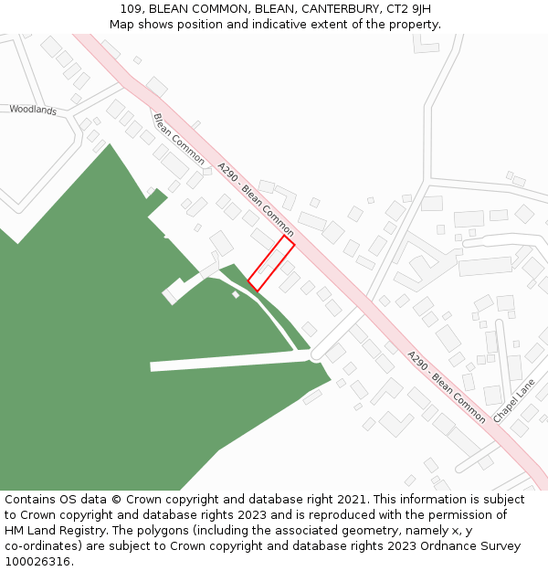 109, BLEAN COMMON, BLEAN, CANTERBURY, CT2 9JH: Location map and indicative extent of plot