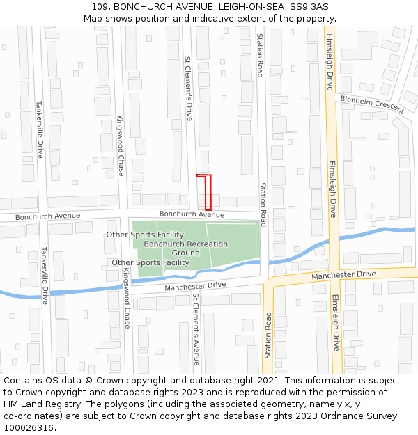 109, BONCHURCH AVENUE, LEIGH-ON-SEA, SS9 3AS: Location map and indicative extent of plot