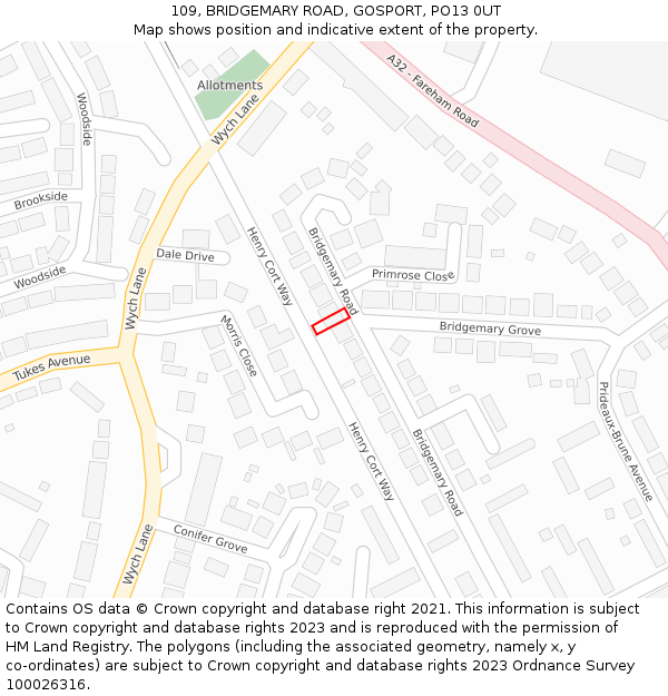 109, BRIDGEMARY ROAD, GOSPORT, PO13 0UT: Location map and indicative extent of plot