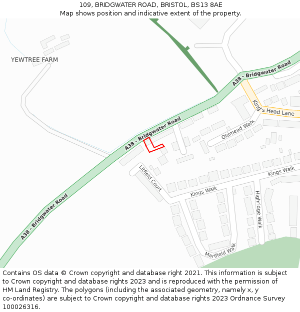 109, BRIDGWATER ROAD, BRISTOL, BS13 8AE: Location map and indicative extent of plot