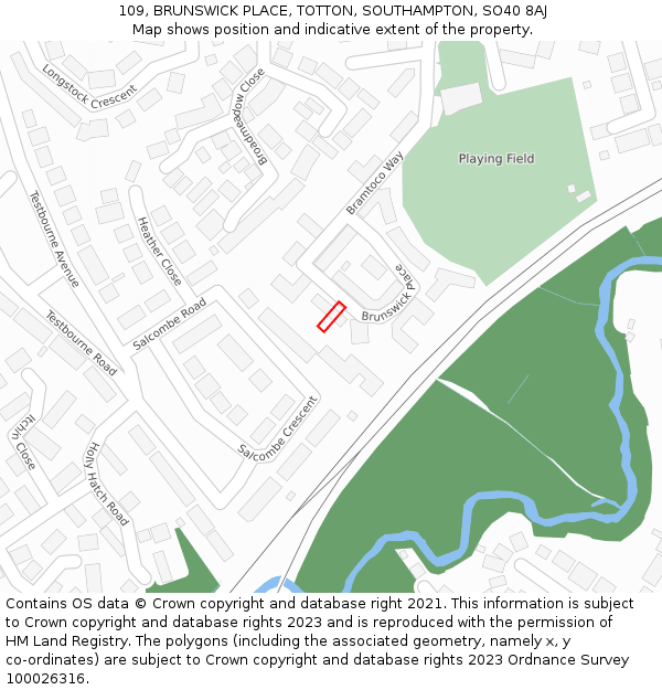 109, BRUNSWICK PLACE, TOTTON, SOUTHAMPTON, SO40 8AJ: Location map and indicative extent of plot