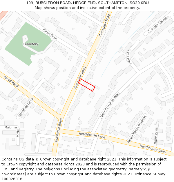 109, BURSLEDON ROAD, HEDGE END, SOUTHAMPTON, SO30 0BU: Location map and indicative extent of plot