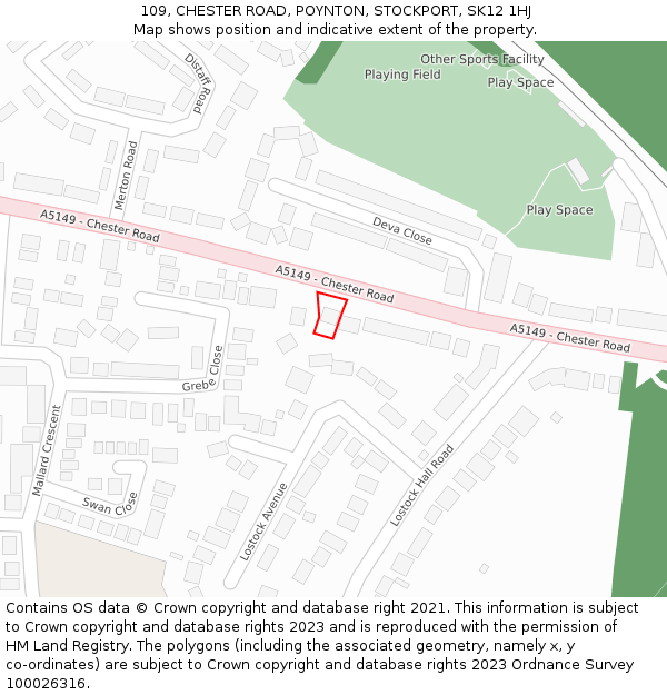 109, CHESTER ROAD, POYNTON, STOCKPORT, SK12 1HJ: Location map and indicative extent of plot