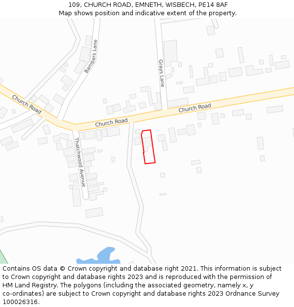 109, CHURCH ROAD, EMNETH, WISBECH, PE14 8AF: Location map and indicative extent of plot