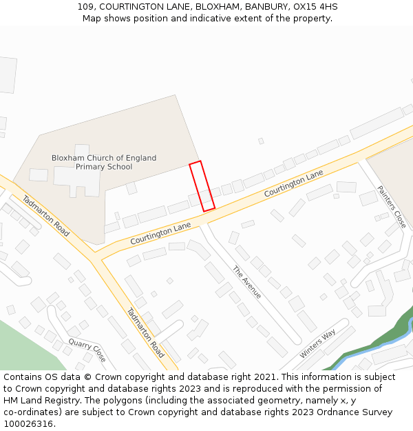 109, COURTINGTON LANE, BLOXHAM, BANBURY, OX15 4HS: Location map and indicative extent of plot