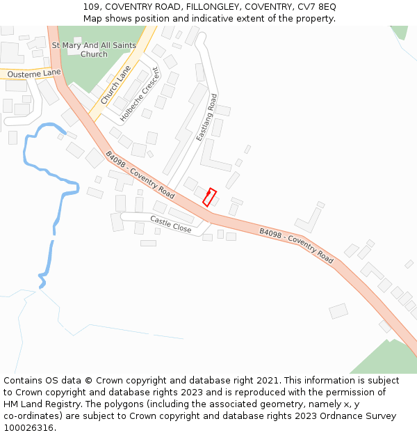 109, COVENTRY ROAD, FILLONGLEY, COVENTRY, CV7 8EQ: Location map and indicative extent of plot