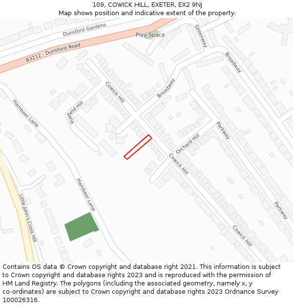 109, COWICK HILL, EXETER, EX2 9NJ: Location map and indicative extent of plot