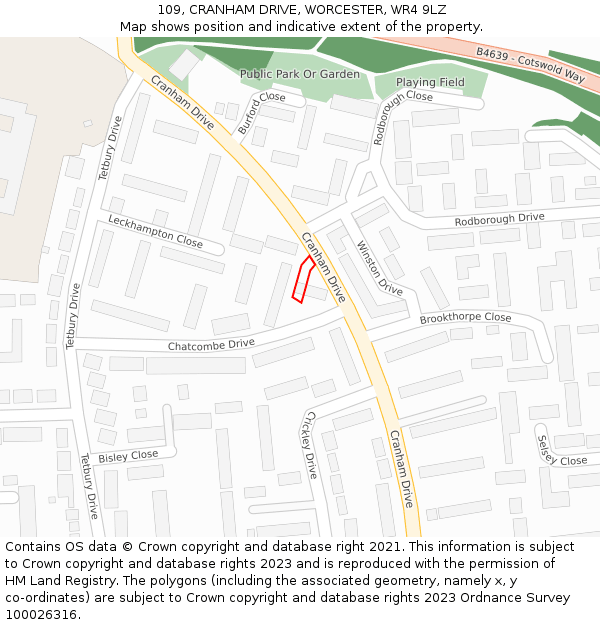 109, CRANHAM DRIVE, WORCESTER, WR4 9LZ: Location map and indicative extent of plot