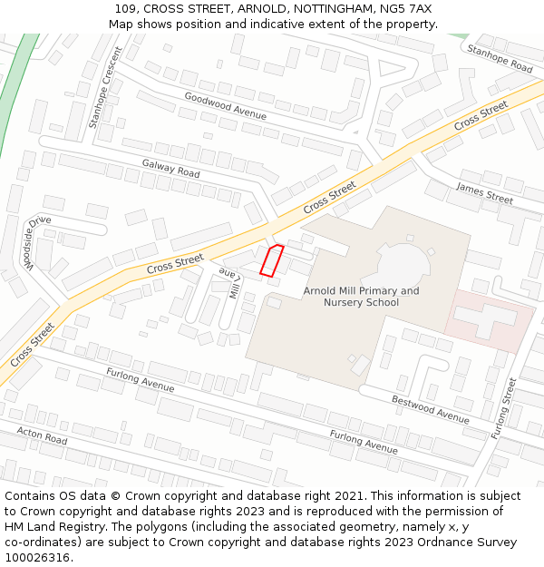 109, CROSS STREET, ARNOLD, NOTTINGHAM, NG5 7AX: Location map and indicative extent of plot