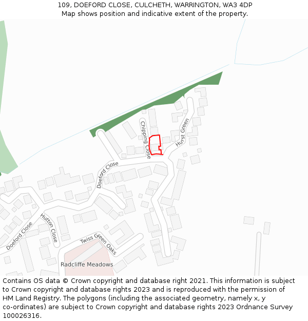 109, DOEFORD CLOSE, CULCHETH, WARRINGTON, WA3 4DP: Location map and indicative extent of plot