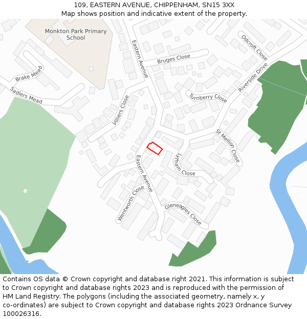 109, EASTERN AVENUE, CHIPPENHAM, SN15 3XX: Location map and indicative extent of plot