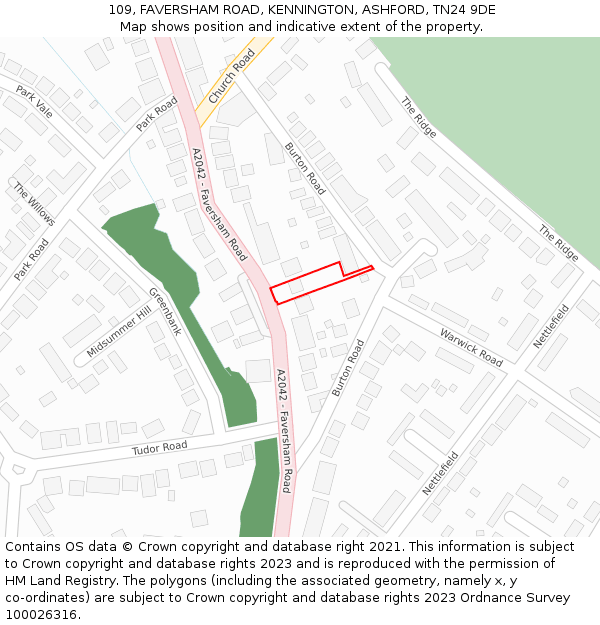 109, FAVERSHAM ROAD, KENNINGTON, ASHFORD, TN24 9DE: Location map and indicative extent of plot