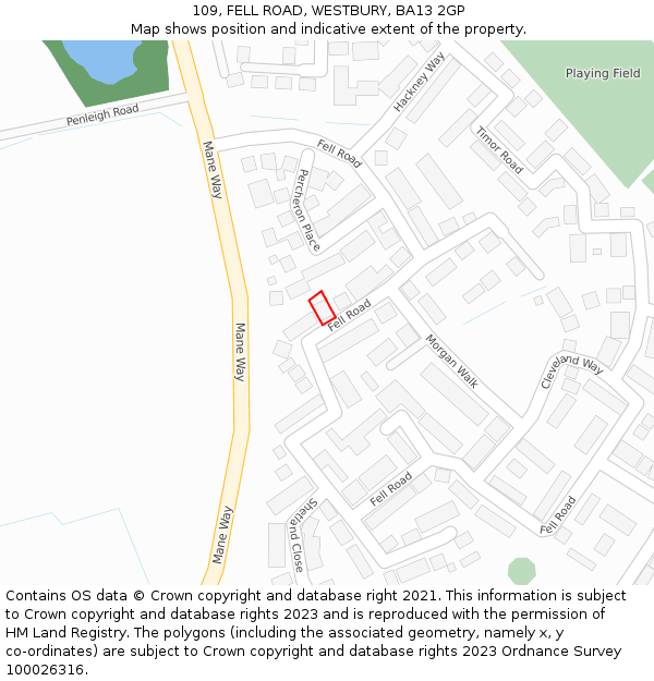 109, FELL ROAD, WESTBURY, BA13 2GP: Location map and indicative extent of plot