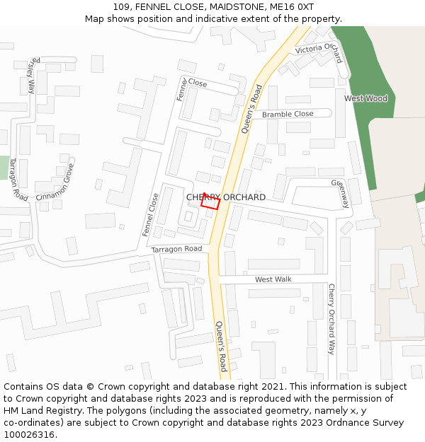 109, FENNEL CLOSE, MAIDSTONE, ME16 0XT: Location map and indicative extent of plot