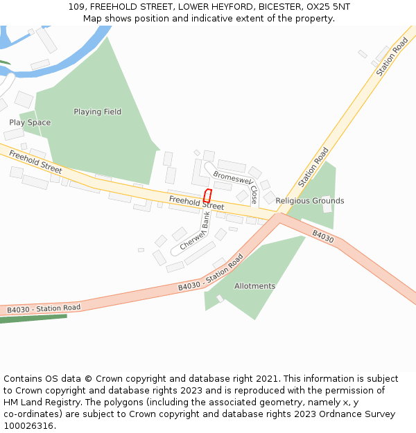 109, FREEHOLD STREET, LOWER HEYFORD, BICESTER, OX25 5NT: Location map and indicative extent of plot