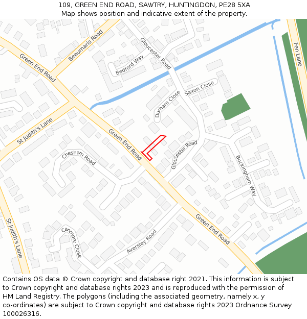 109, GREEN END ROAD, SAWTRY, HUNTINGDON, PE28 5XA: Location map and indicative extent of plot