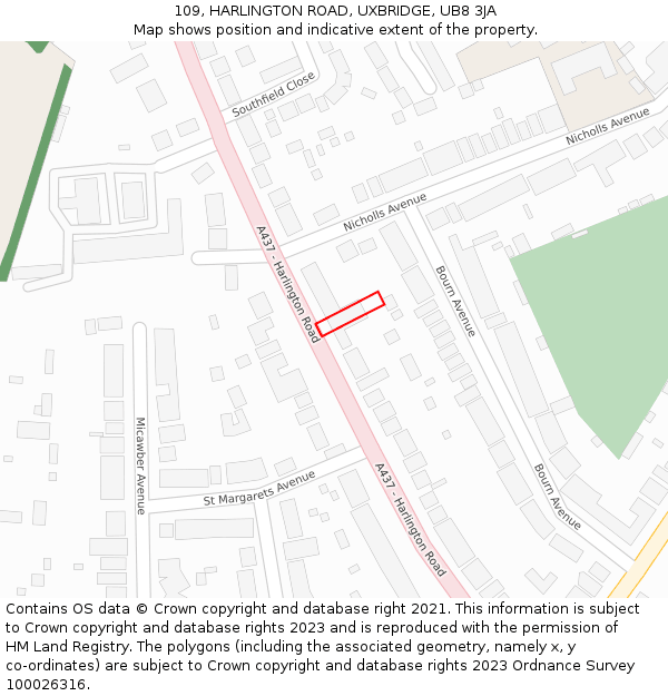 109, HARLINGTON ROAD, UXBRIDGE, UB8 3JA: Location map and indicative extent of plot